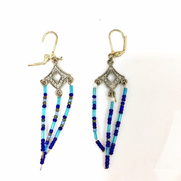 Blue Crystal Beaded Dangle Earrings - Picture 1 of 2